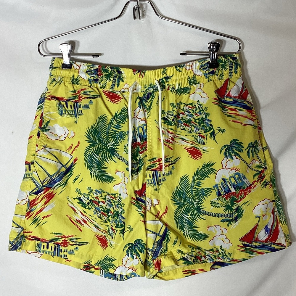 Mens Vintage POLO Ralph Lauren Yellow Sailboat Swim Shorts Size Medium